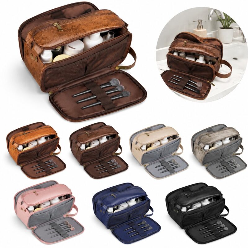 Travel Shaving Dopp Kit PU Leather Wet Dry Bag - 1