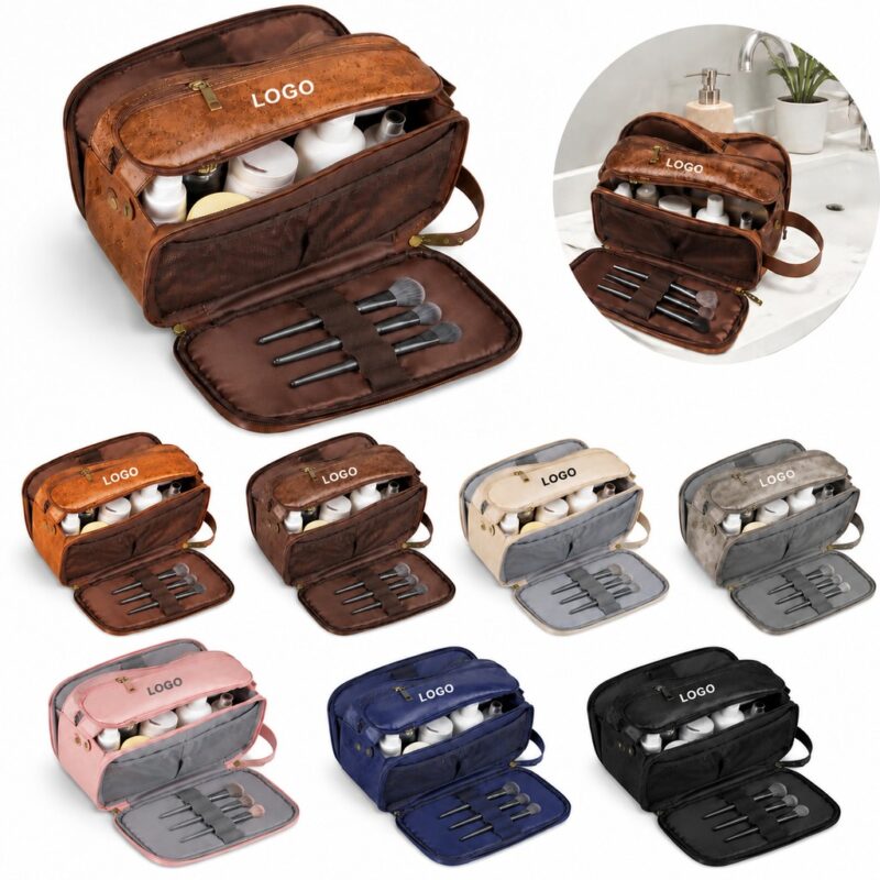 Travel Shaving Dopp Kit PU Leather Wet Dry Bag